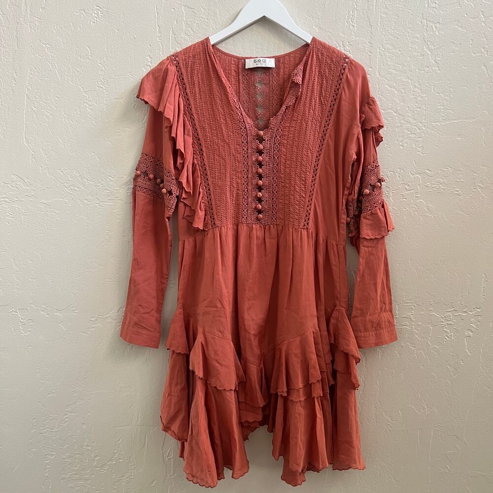 SEA New York $495 Weatherly Pom Crochet Dress in Salmon - Picture 6 of 11